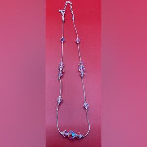 Vintage Women’s Necklace Silver Tone Crystals Party 17”